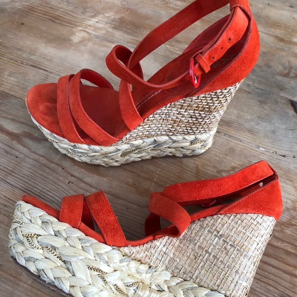 Casadei orange suede wedge shoes